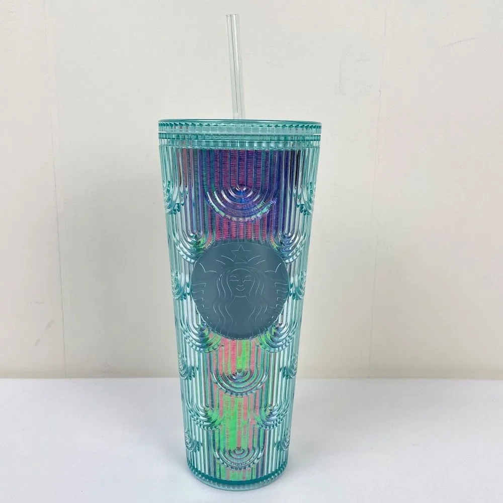 Starbucks 2022 Rainbow Teal Iridescent‎ Mermaid Scales Tumbler 24 oz